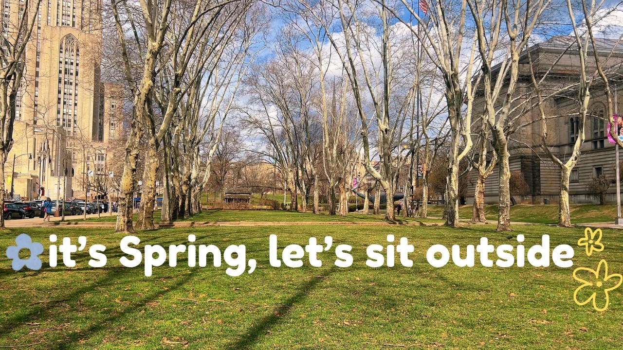 sitting outside the library on a lovely spring day | spring ambience for focus & productivity