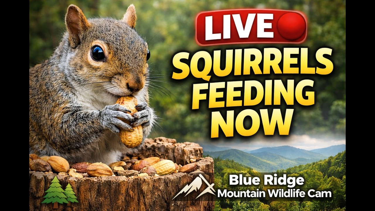 LIVE Squirrels Feeding Now 🐿️ Blue Ridge Mountain Wildlife Cam | Asheville NC