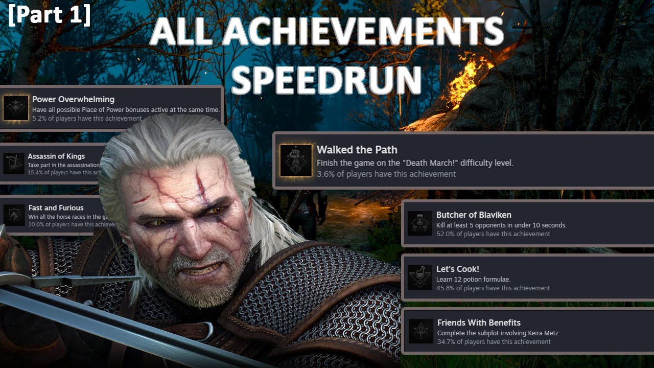 Witcher 3: Wild Hunt - All Achievements Speedrun in 13 Hours [Part 1: Deathmarch]