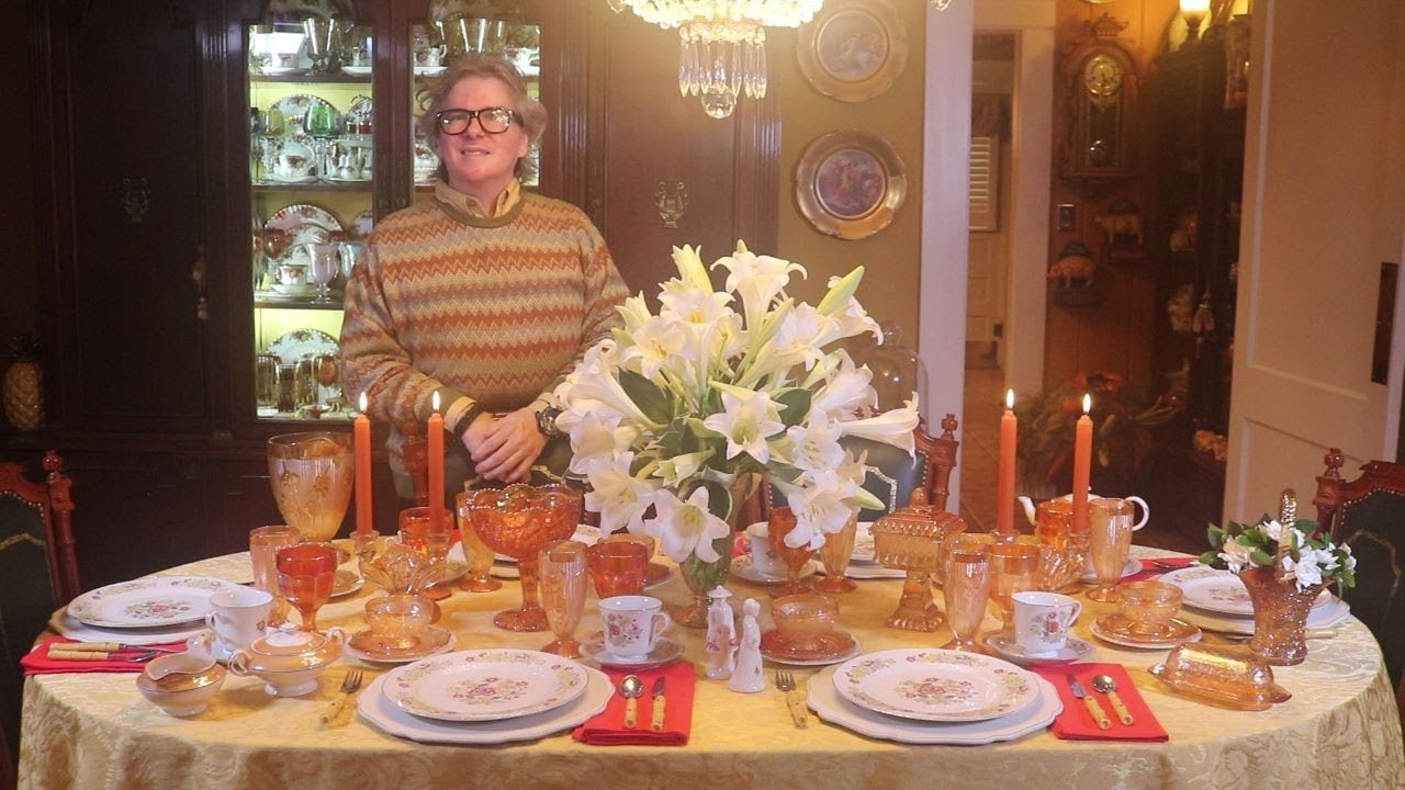 Vintage Peach Luster Tablescape - Vintage China Table Setting