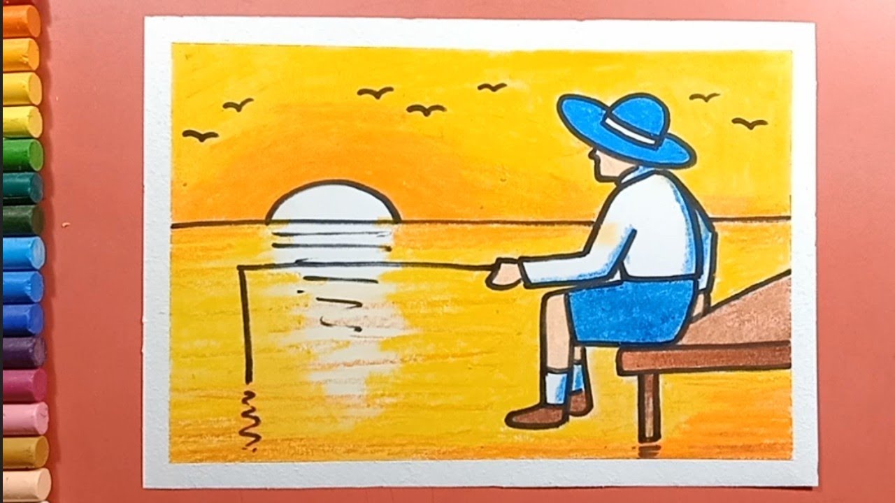 A boy fishing drawing.