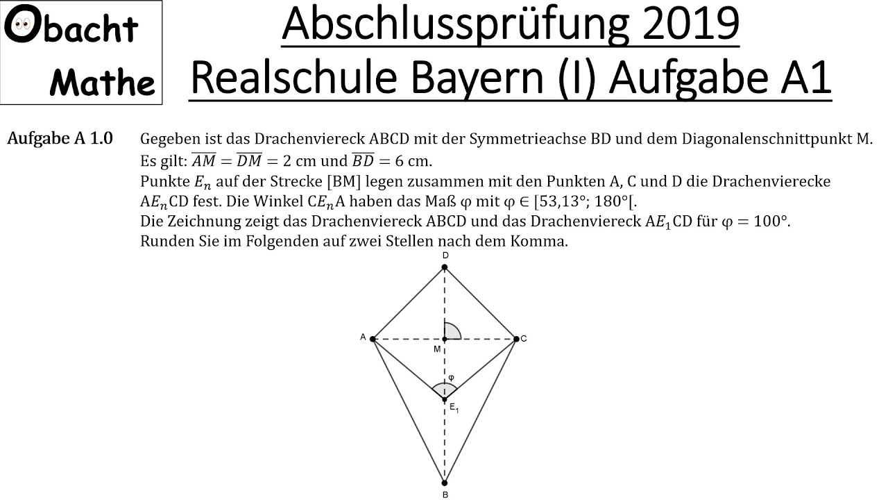 Abschlussprüfung Mathe 2019 Realschule Bayern (Gruppe 1) Aufgabe A1 vorgerechnet | ObachtMathe