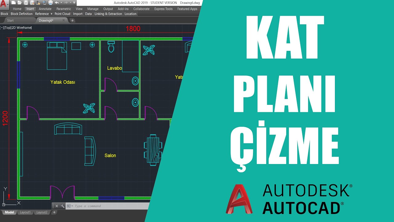 Autocad Kat Planı Çizme | Basit Kat Planı Çizimi | Autocad 2 Boyutlu Çizim Örnekleri (2)