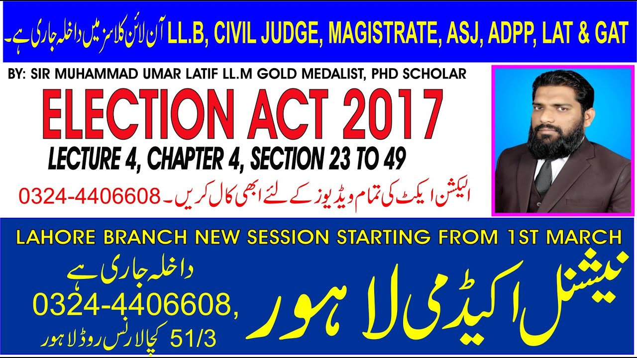 ELECTION ACT 2017, LECTURE 4 CHAPTER 4 SECTION 23-49 PREPARATION OF ELECTORAL ROLLS