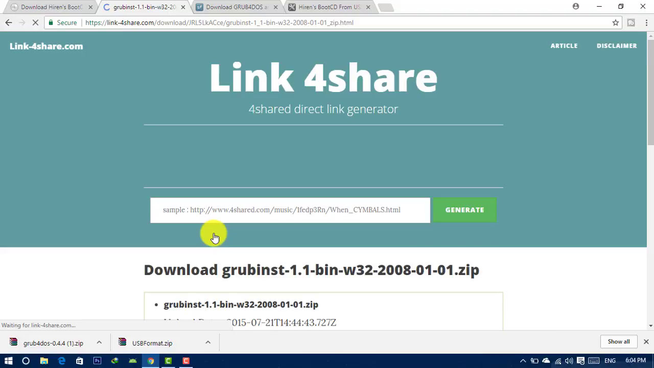 How to download Hiren's BootCD 15.2 with USBFormat/grubinst/grub4dos-0.4.4