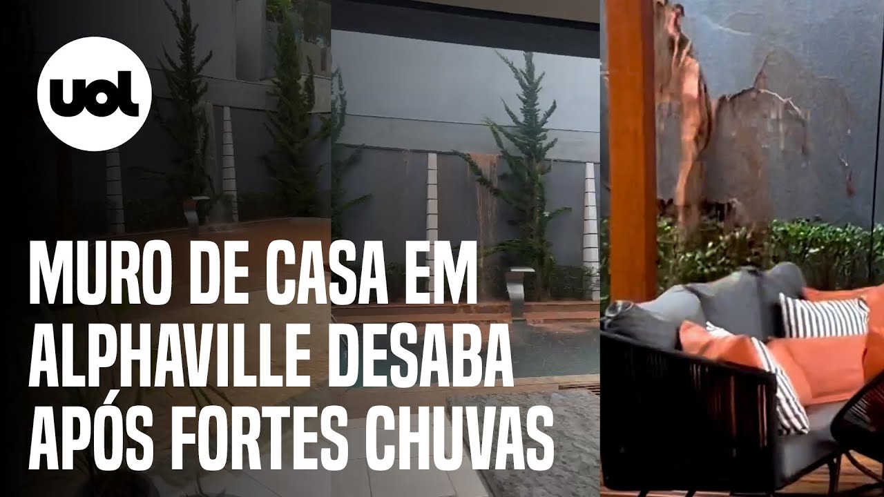 Muro de casa de alto padrão em Alphaville desaba após fortes chuvas; vídeo mostra o momento