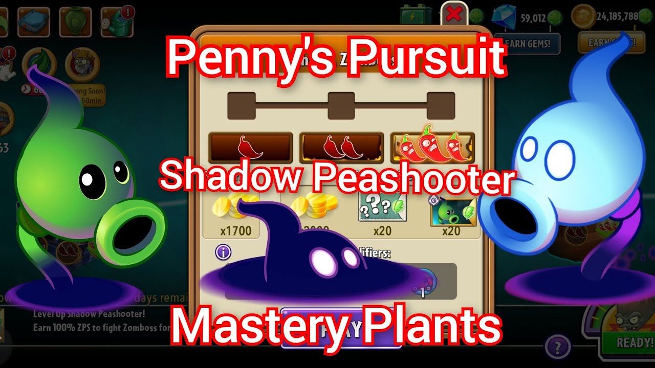 Penny's Pursuit Shadow Peashooter,Plants vs Zombies 2,Mastery Plants