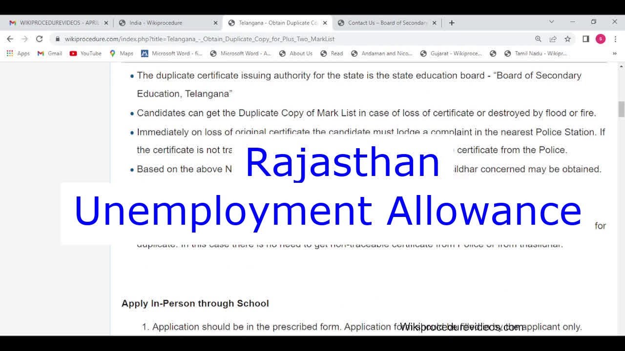 Rajasthan - Apply for Unemployment Allowance Online