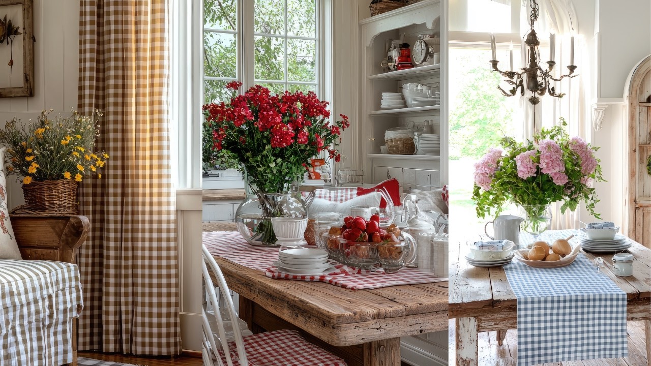 Vintage Country Decor with Gingham Patterns: Shabby Chic Home Decor Ideas for Every Room