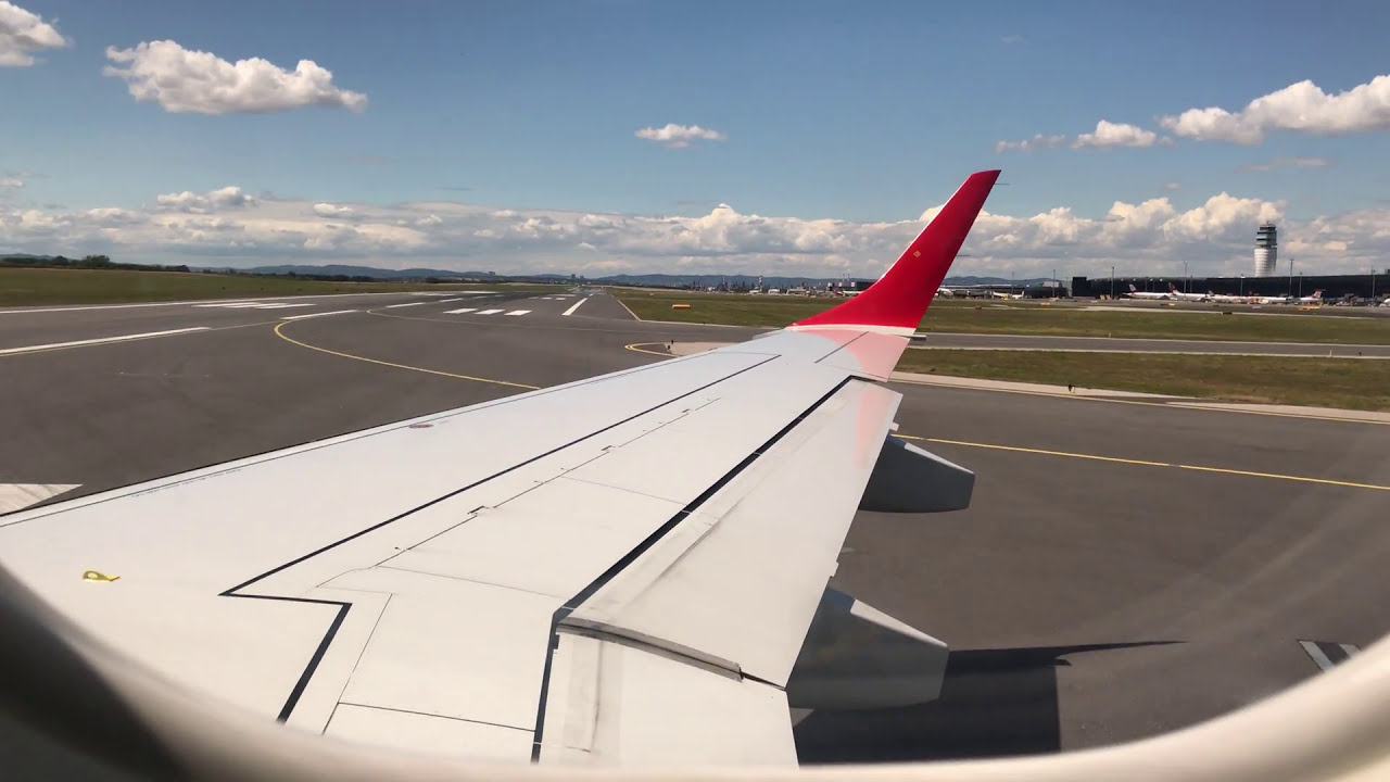Takeoff at Vienna Airport (Austria) with a Embraer ERJ-195 from Austrian Airlines
