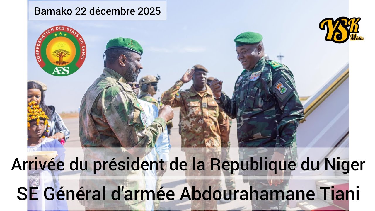 Arrivée:Général d'armée Abdourahamane Tiani à la 2ème Session du Collège des chefs d'État de l'AES
