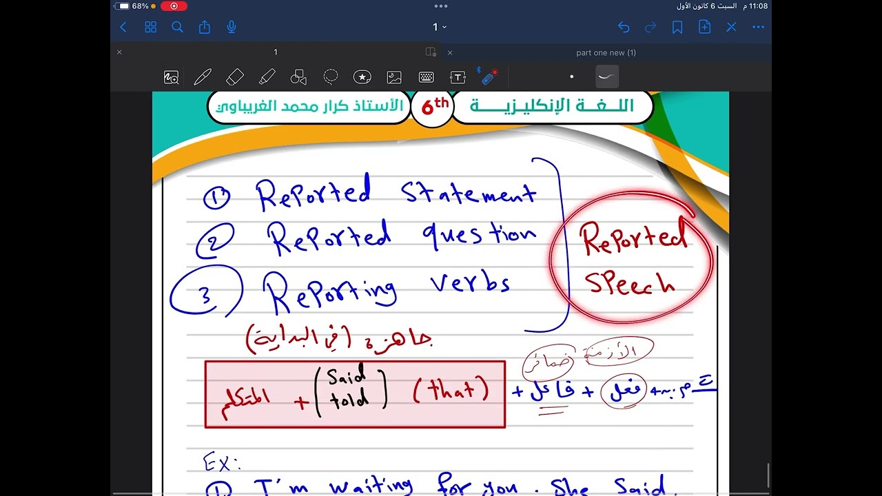 الوحدة الثالثة- سلسة الكلام الغير مباشر Reported Speech السلسلة الأولى..