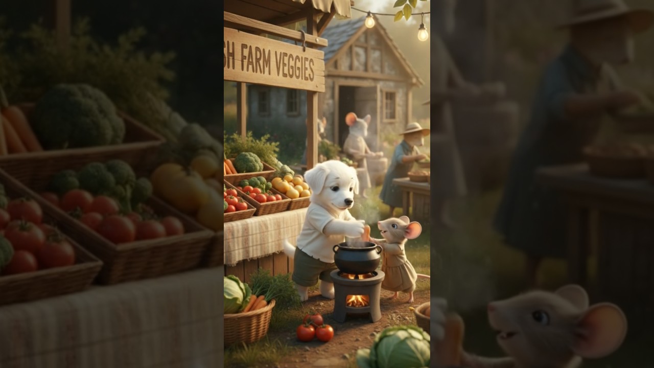 There lived a a puppy who made a living selling vegetables in the market.