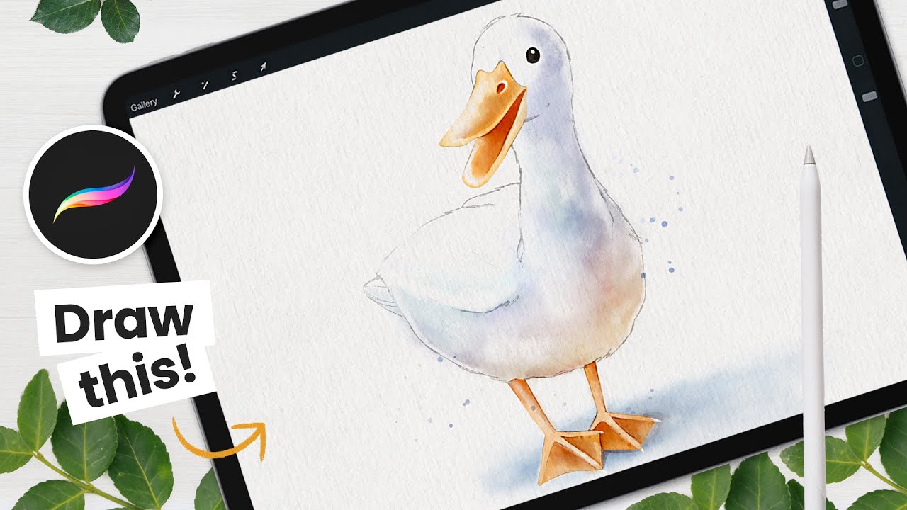 Как нарисовать акварельную утку • Учебник Procreate