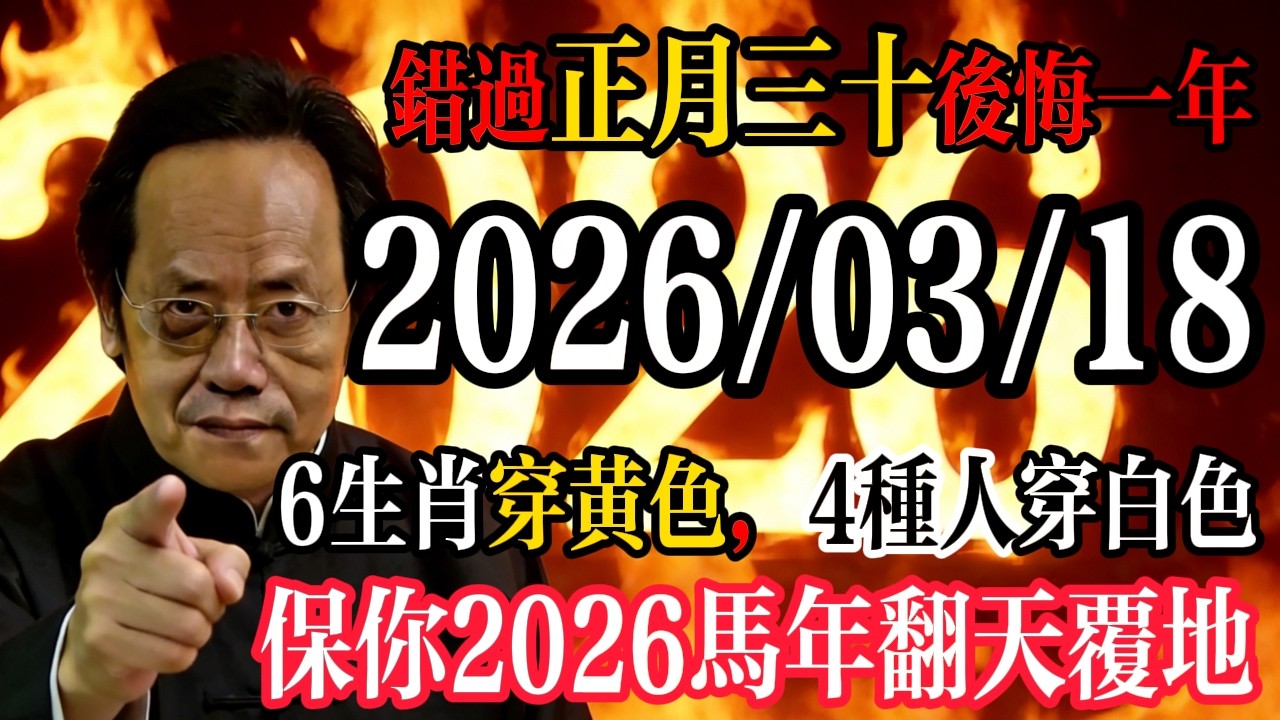 倪海廈預言警告:3月18號正月三十交運必看！6生肖穿黄色，4種人穿白色，保你2026馬年翻天覆地!