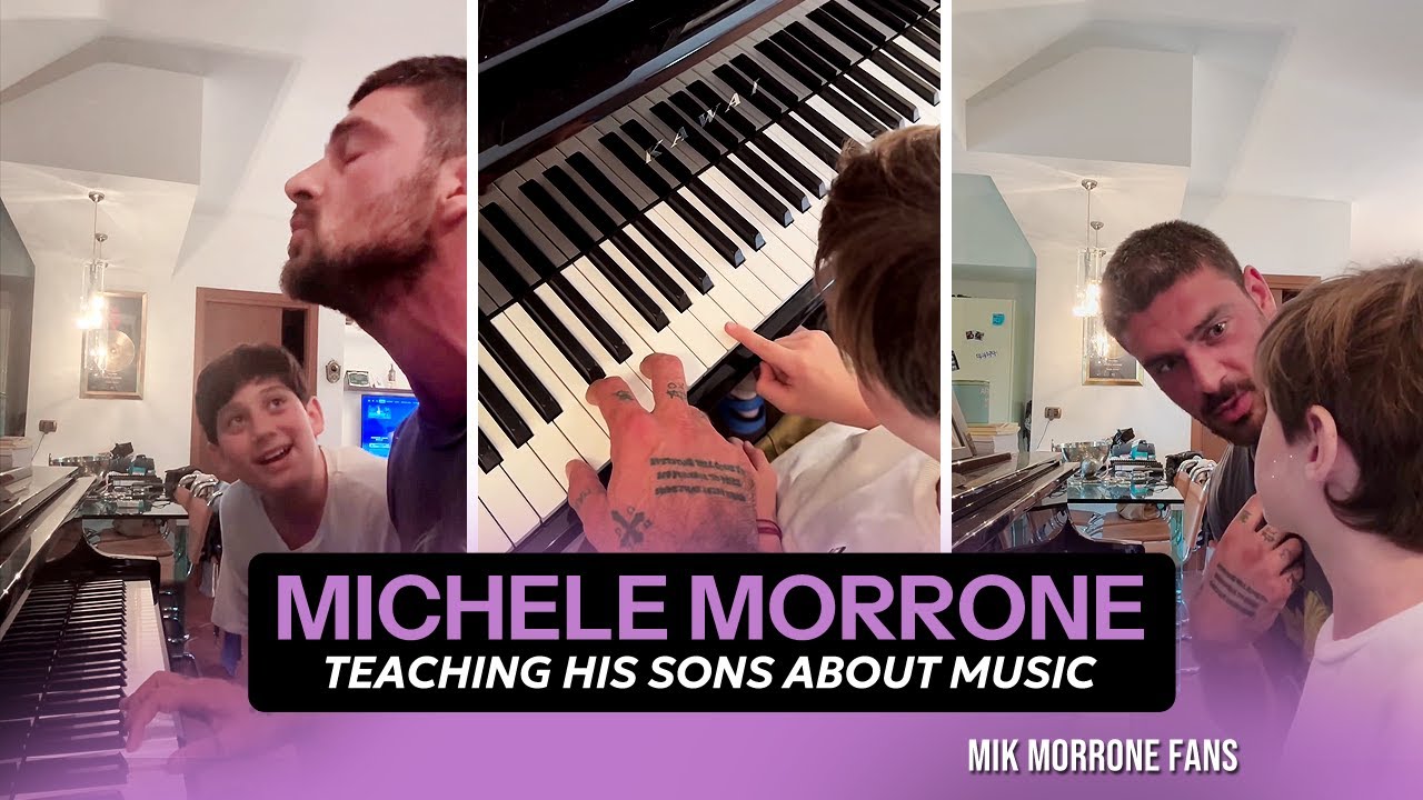 Michele Morrone teaching his sons about music 🎹💜