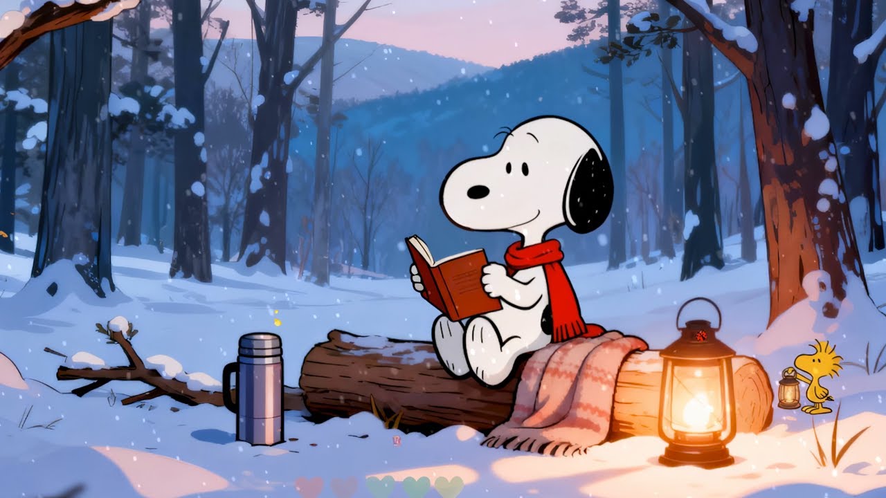 Snoopy Reading in the Snowy Forest 📖 Peaceful Winter Woods ✨  Relaxing Lofi Music