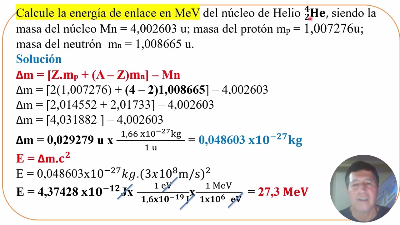 Cálculo de la energía de enlace en MeV