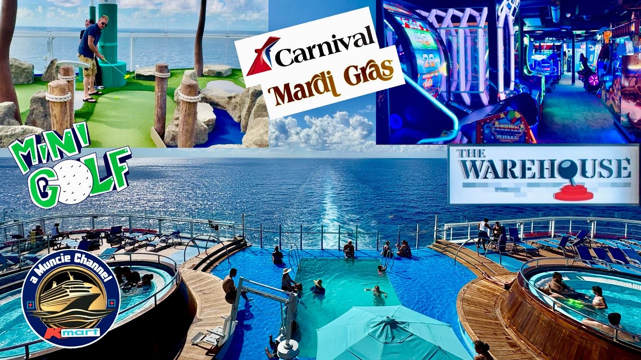 Carnival Mardi Gras Mini Golf & The Warehouse Arcade 2nd Sea Day  #cruiselife #cruising #fun 