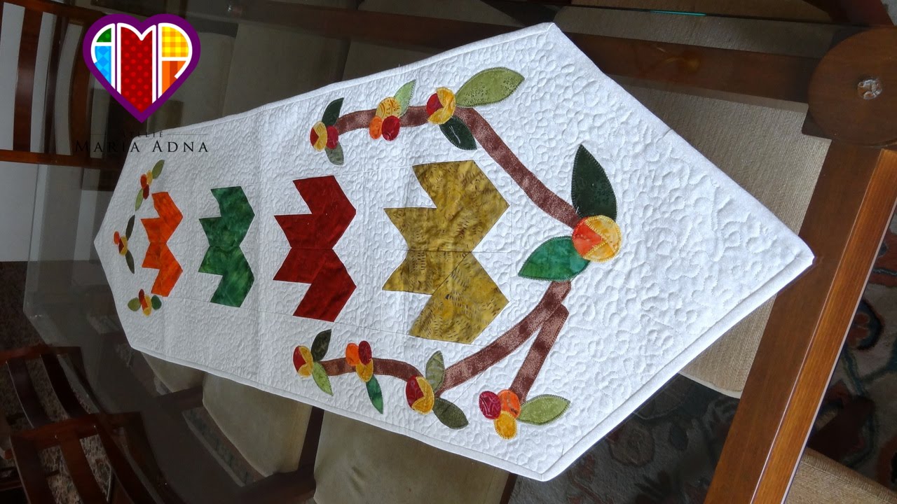 Patchwork - Caminho/trilho de mesa em patchwork e apliquê  Folhas de outono - Maria Adna Ateliê
