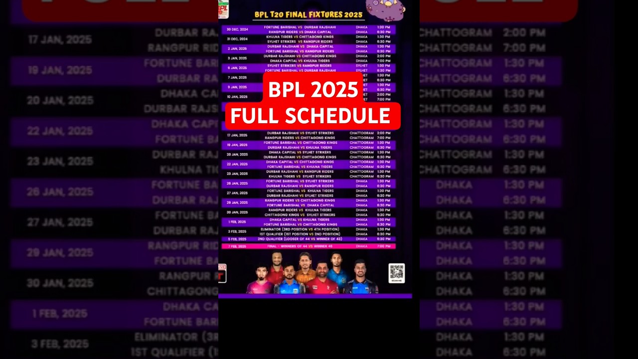 Full Schedule BPL 2025 | Bangladesh Premier League BPL  #shorts