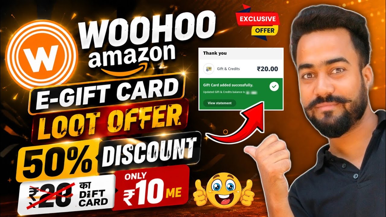 Woohoo Gift Card Offer! Amazon ₹20 Gift Card Loot Only 10 Me! Amazon 50% Discount On Gift Card Offer