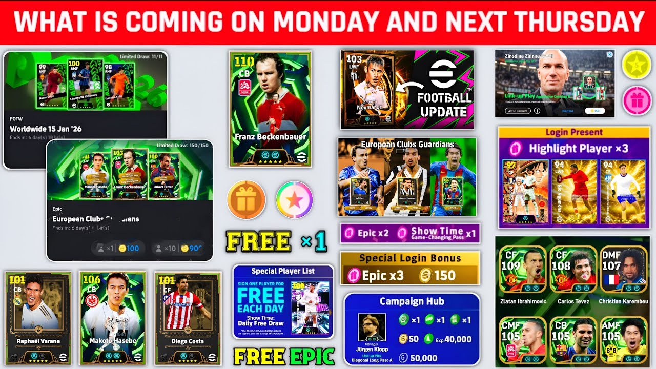 CONFIRMED! 1000 FREE Coins + Treasure Link 🤯 FREE Epic + Showtime | Monday Update eFootball 2026