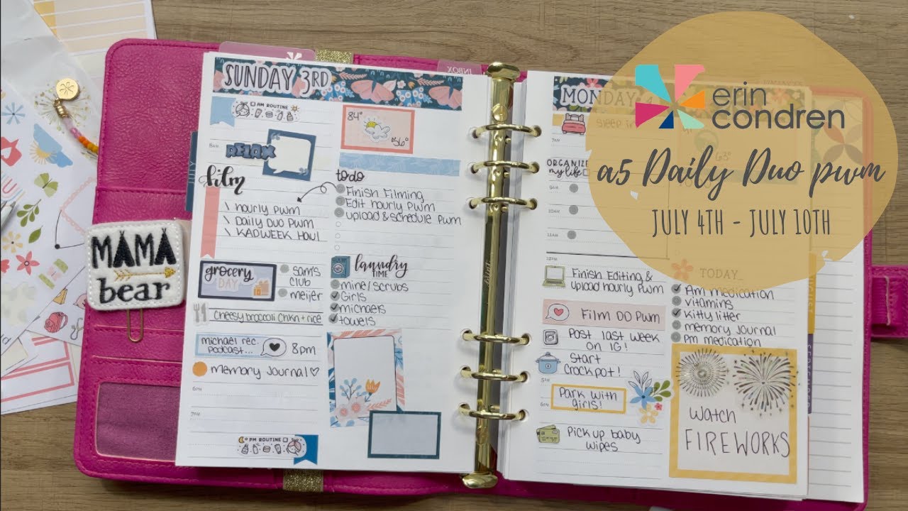 Erin Condren A5 Daily Duo Ring Agenda Plan With Me! | July 4th - July 11th