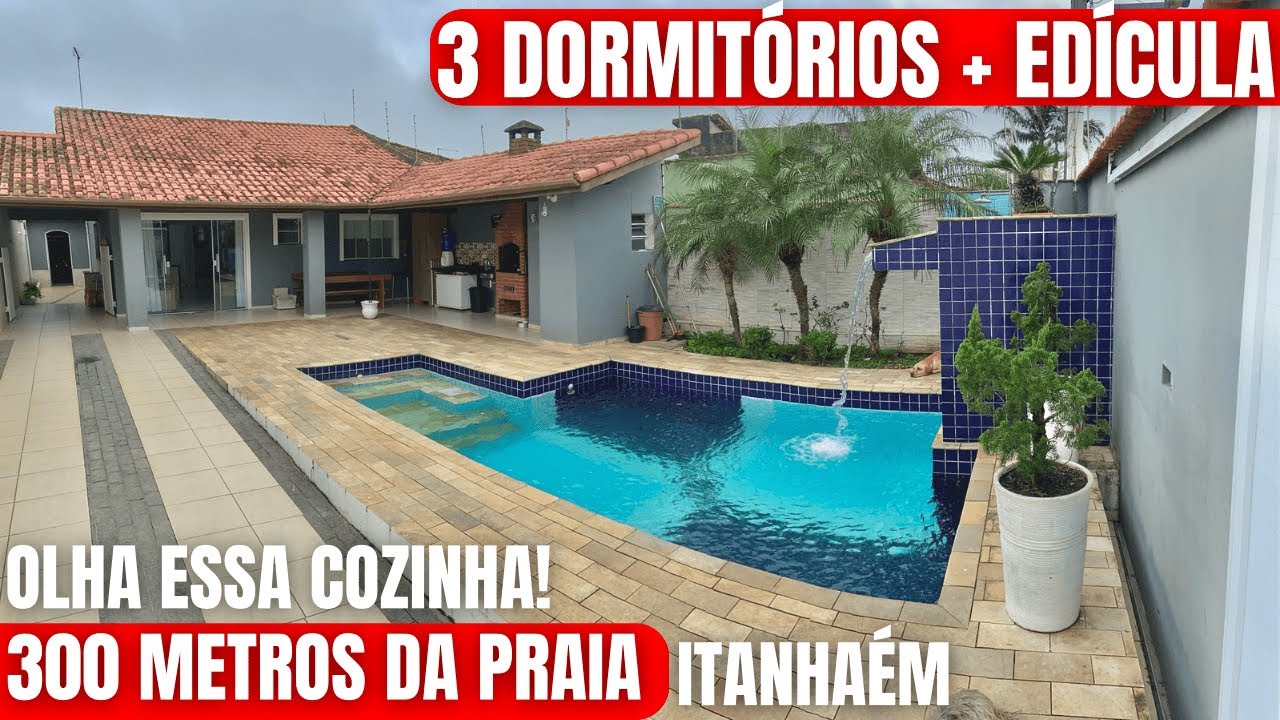CASA INCRÍVEL EM ITANHAÉM 3 DORMITÓRIOS COM EDÍCULA, PISCINA 300 METROS DA PRAIA A VENDA (v)