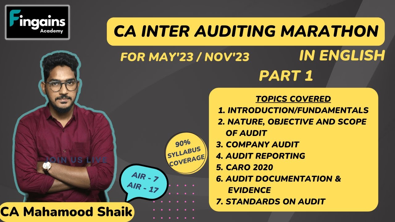 CA INTER AUDITING MARATHON PART - 1 (IN ENGLISH) | For May 2023 & Nov 2023 | CA Mahamood Shaik