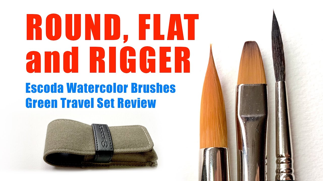 GET CREATIVE WITH BRUSH SHAPES 🎨 Escoda Watercolor Green Travel Set: Round, Flat & Rigger in Action!