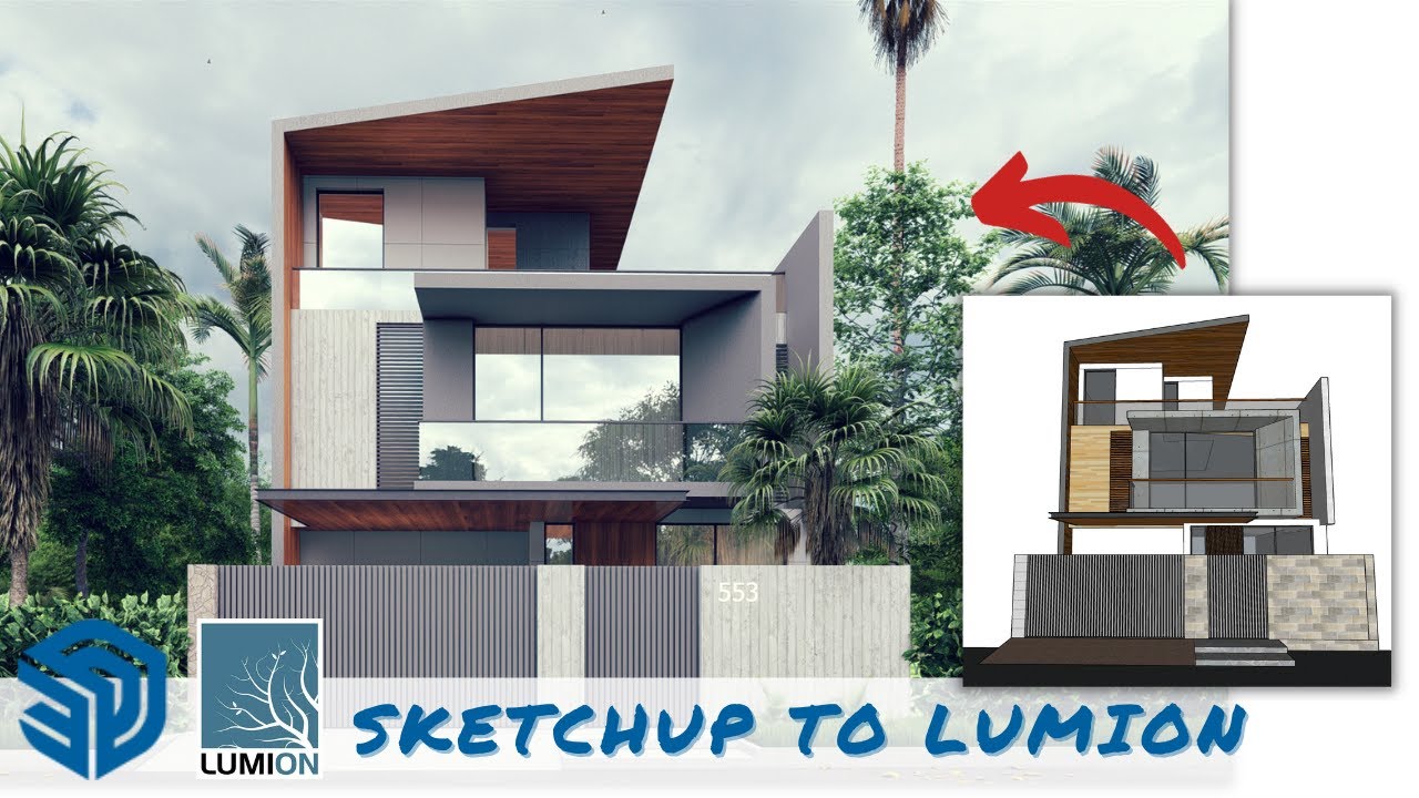 Designing a Modern House Elevation: SketchUp Modeling and Lumion Rendering