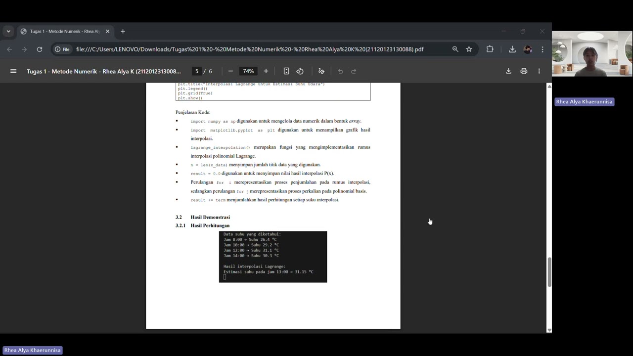 Penerapan Metode Numerik Interpolasi Polinomial Lagrange untuk Estimasi Suhu Udara