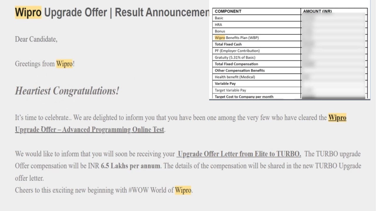 Wipro Turbo Offer || Wipro Turbo Salary slip || Will you get 5.5 LPA or 6.5 LPA in Wipro Turbo ?