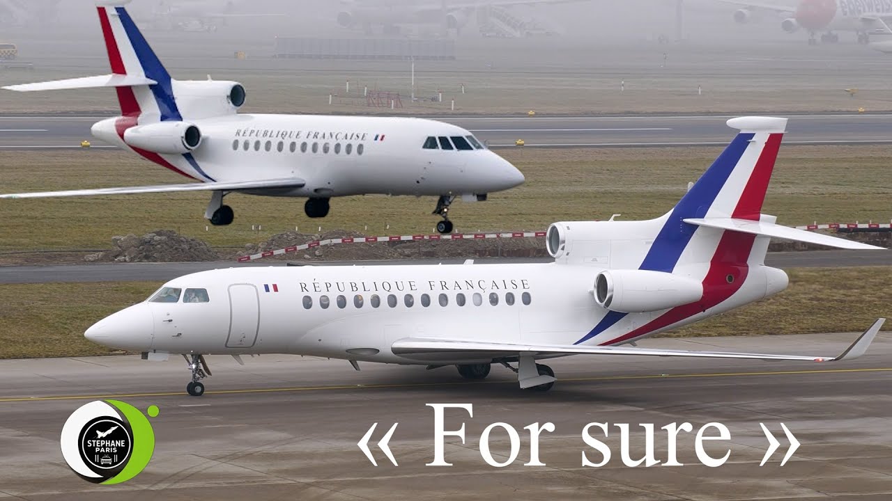 French President Emmanuel Macron arrives in Davos on a Dassault Falcon