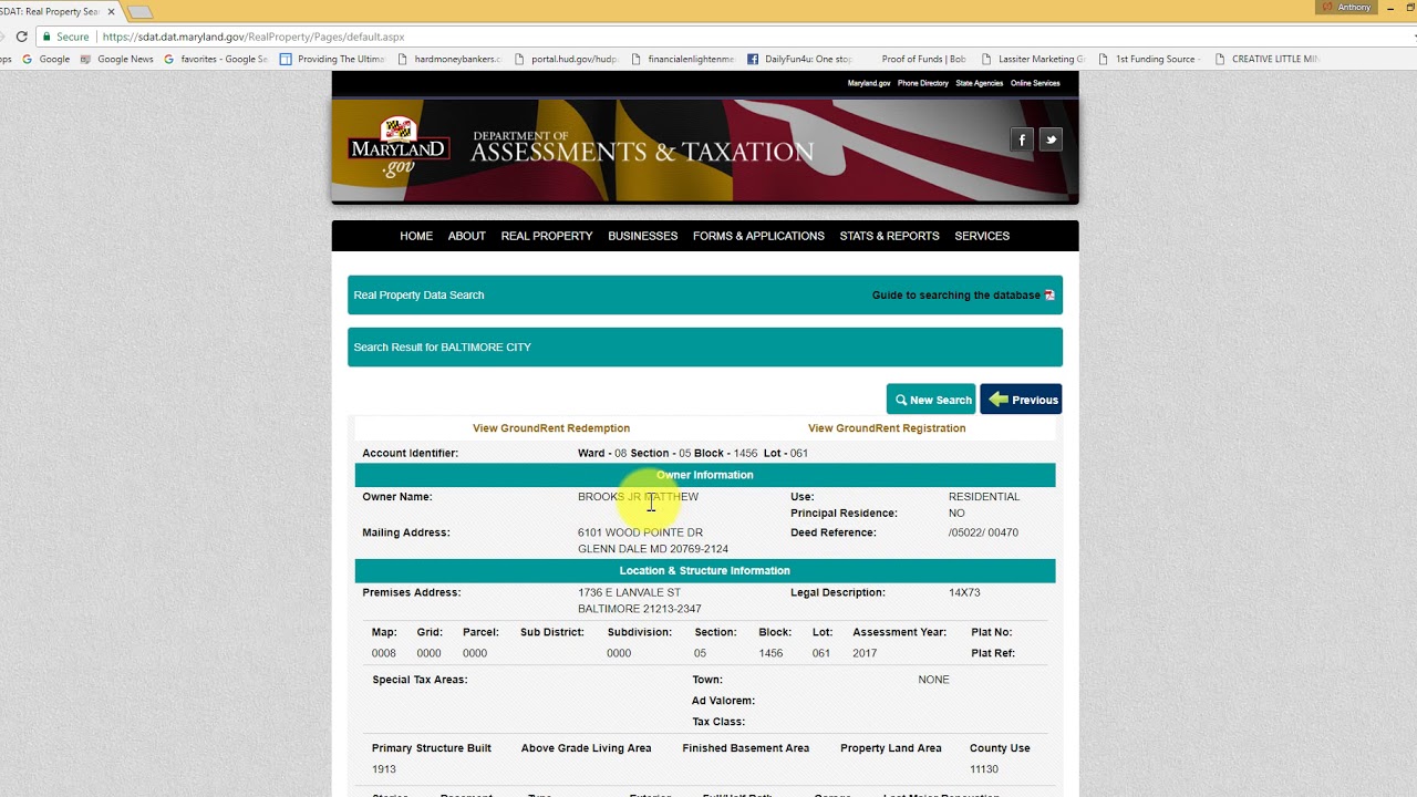 How To look up Owners using SDAT (Website)  Baltimore City MD