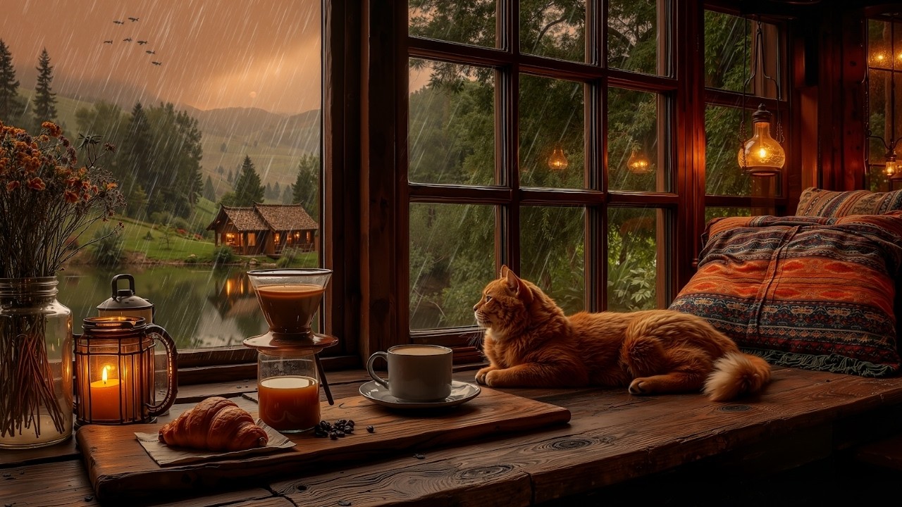 February Spring Jazz Music & Cozy Rain on Window | Peaceful Jazz Ambience for Work, Study