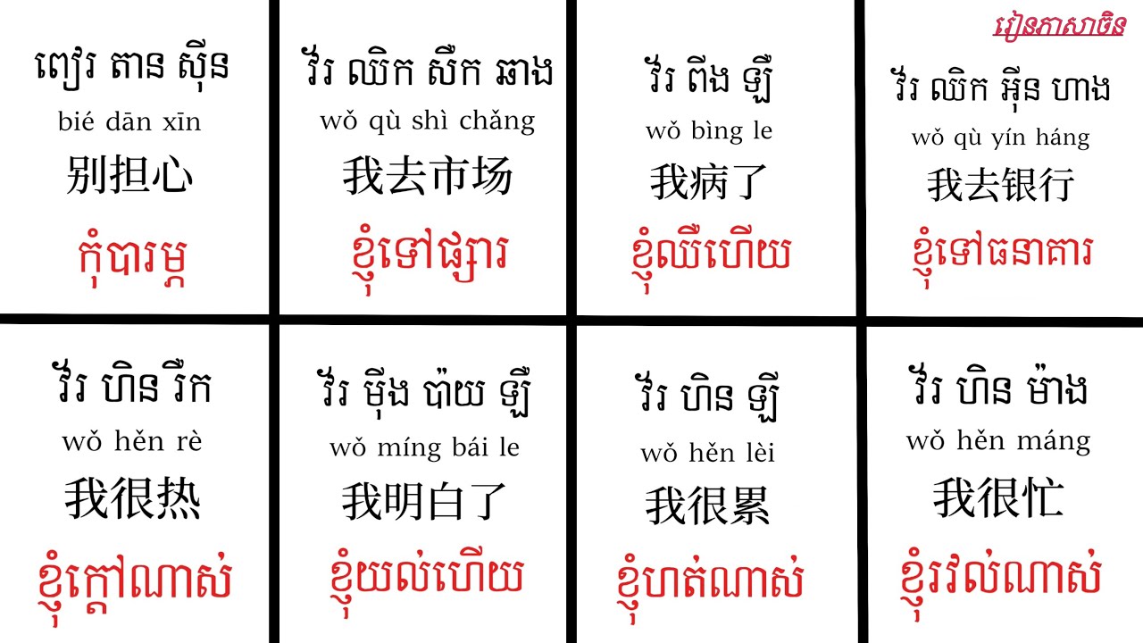 ប្រយោគភាសាចិនប្រើប្រាស់ប្រចាំថ្ងៃទាំង87ប្រយោគ #រៀនភាសាចិន学中文