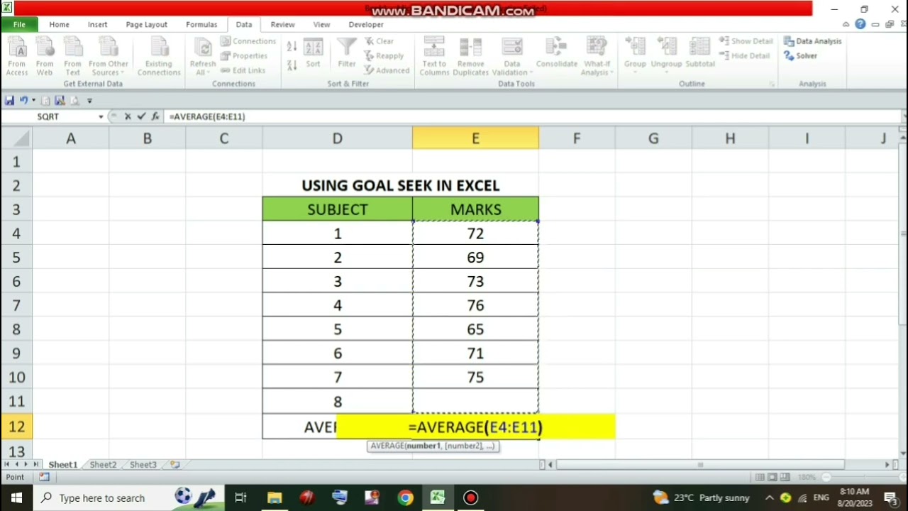 How to Use Goal Seek in Excel to find a solution to Marks Problem?