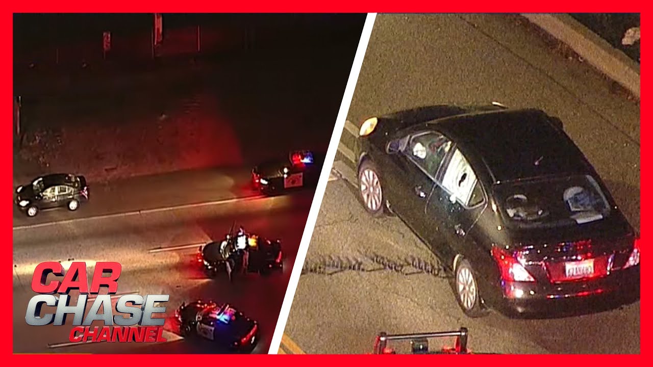 Full Police Chase: Erratic driver stopped after CHP deploy spike strip | Car Chase Channel