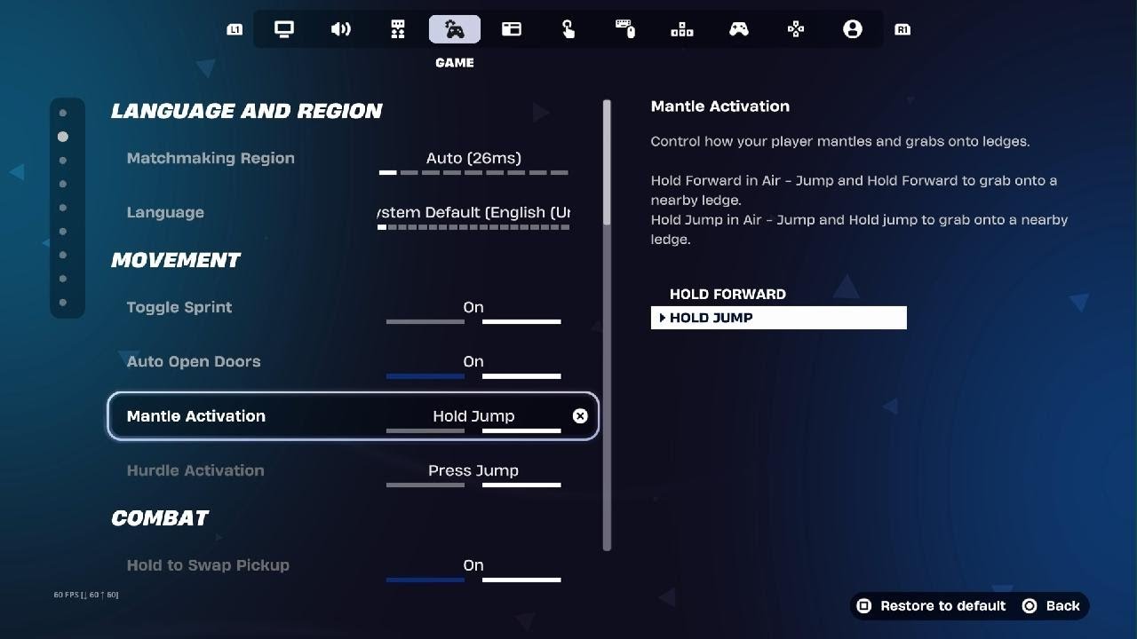 Settings for reference