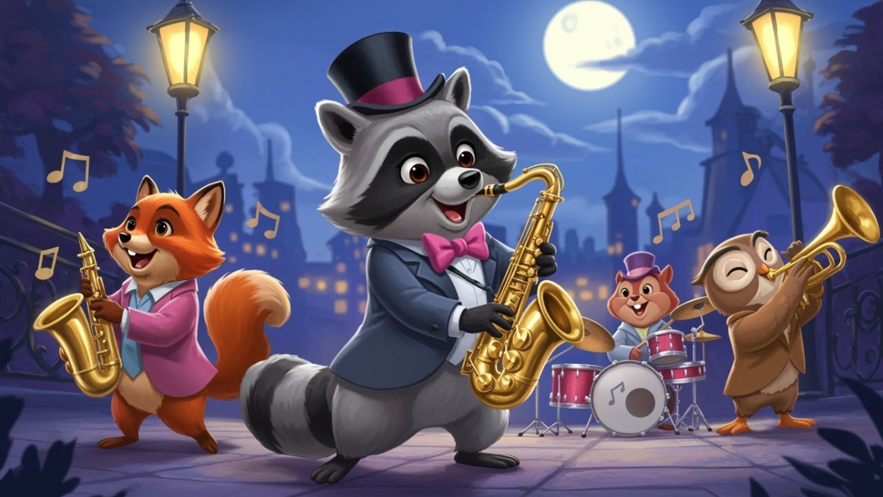 Kids Sleep Meditation RACCOON'S MOONLIGHT BAND 🎶🎷 Bedtime Story for Children