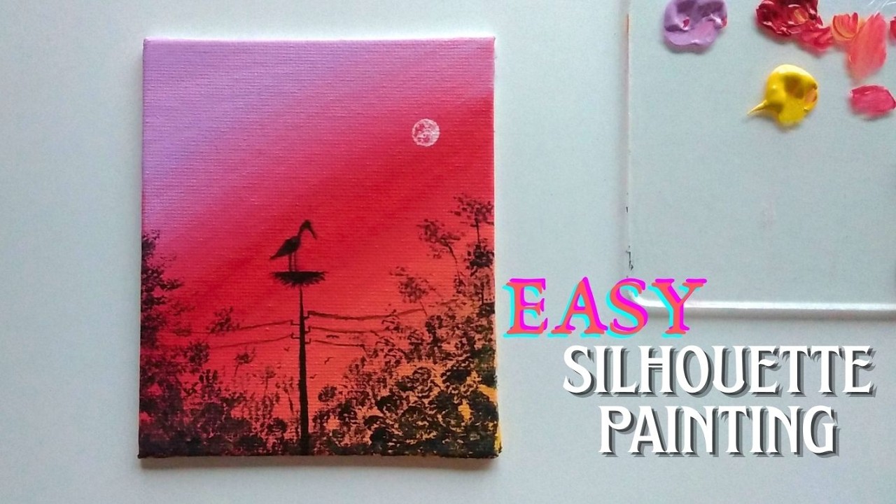 Colorful Sky Silhouette Painting on Canvas with Acrylics - Easy Landscape Painting with Acrylics