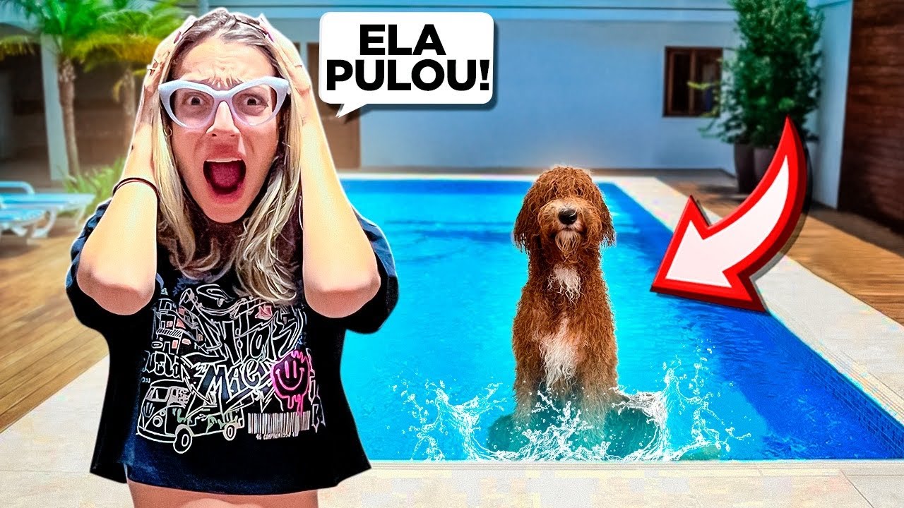 ELA PULOU NA PISCINA! PRIMEIRO BANHO DE PISCINA DA NOSSA CACHORRINHA MAYA
