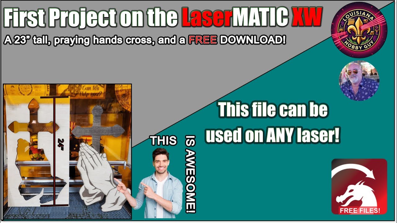 🙏 First project on the LaserMATIC XW by Roly Automation, the Praying Hands Cross & FREE DOWNLOAD!
