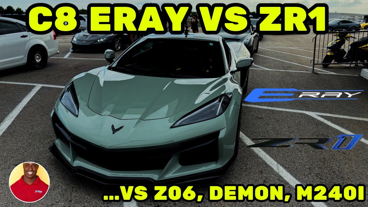 C8 eRay dig races ZR1, C8 Z06, & Dodge Demon