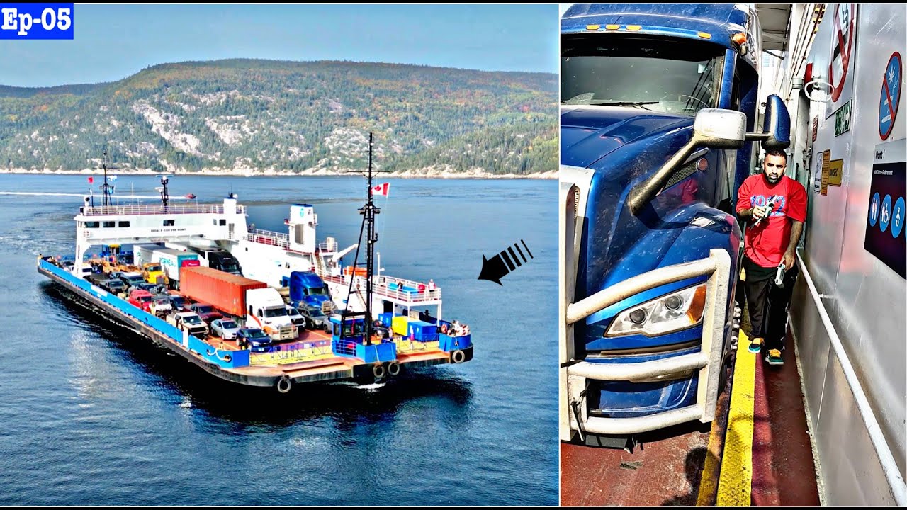 Loading Truck in Ship to Quebec City & taking Risk flying DRONE on FERRY