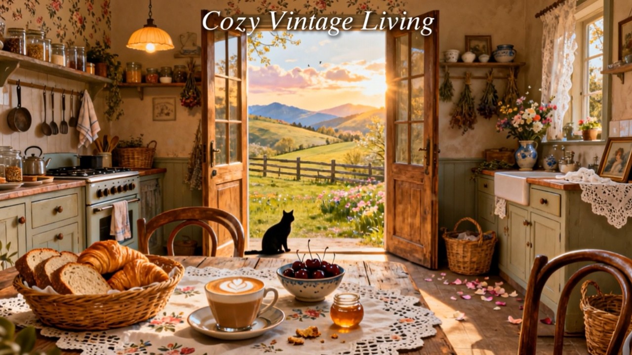 Peaceful 1950s Farmhouse Morning 🌄 Vintage Jazz Oldies in Another Room |Cozy Spring Kitchen Ambience