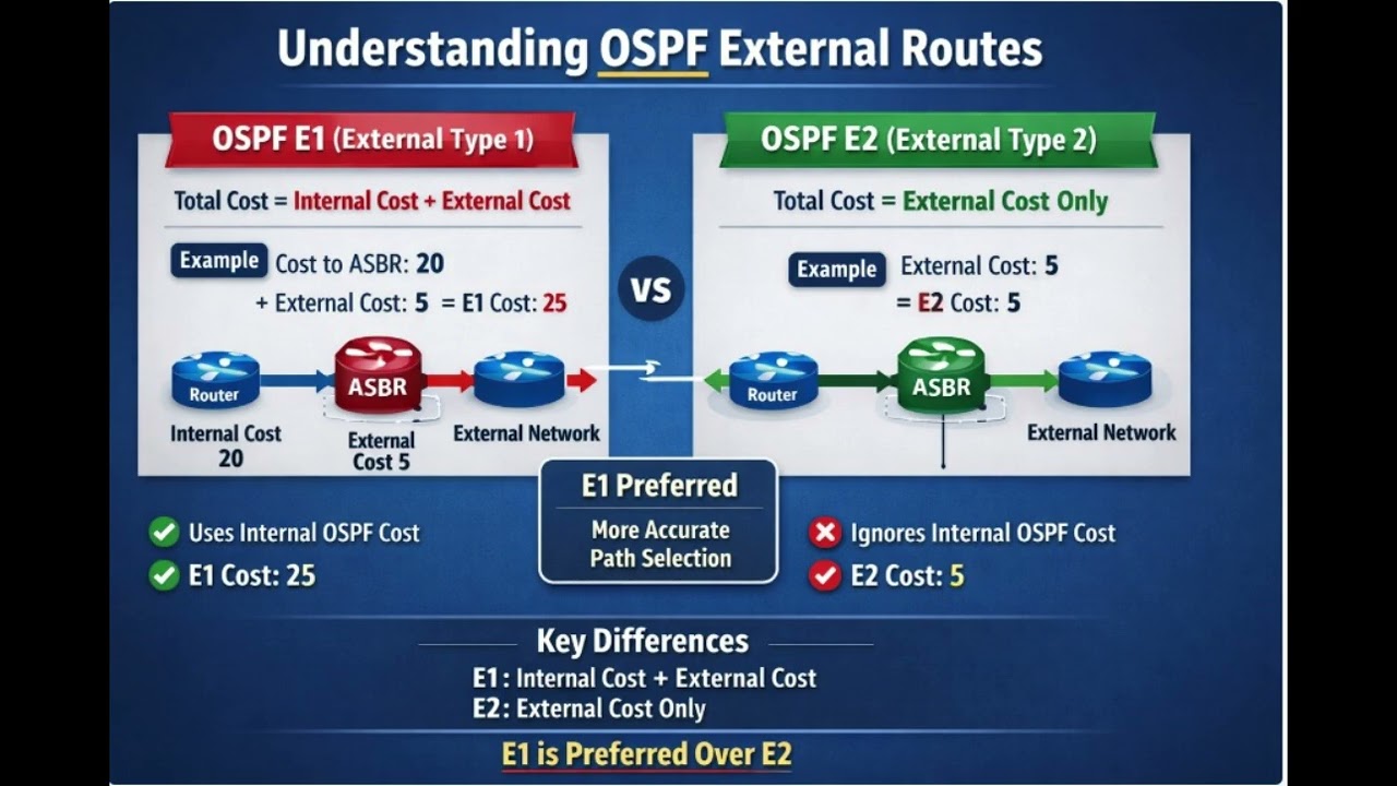 OSPF :E1 vs E2 Routes Important for Interview(Network Engineer)