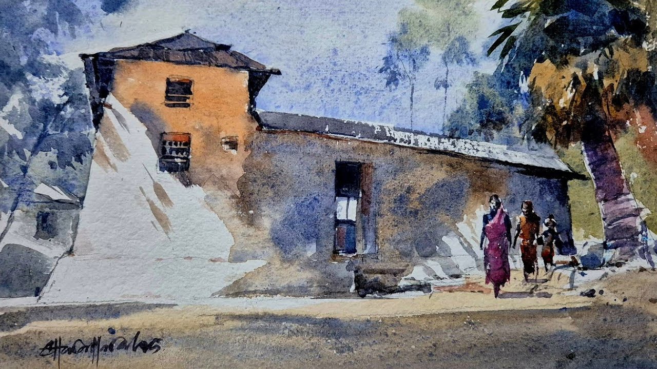 Village house watercolor painting | simple step by step tutorial | CSA Fine Art